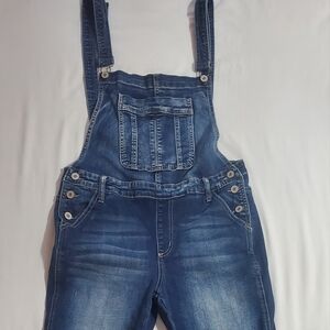 KanCan Dark Blue Distressed Women's Jean Overalls. Sz M
